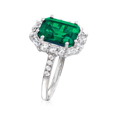 5.00 Carat Simulated Emerald Ring with 1.30 ct. t.w. CZs in Sterling Silver