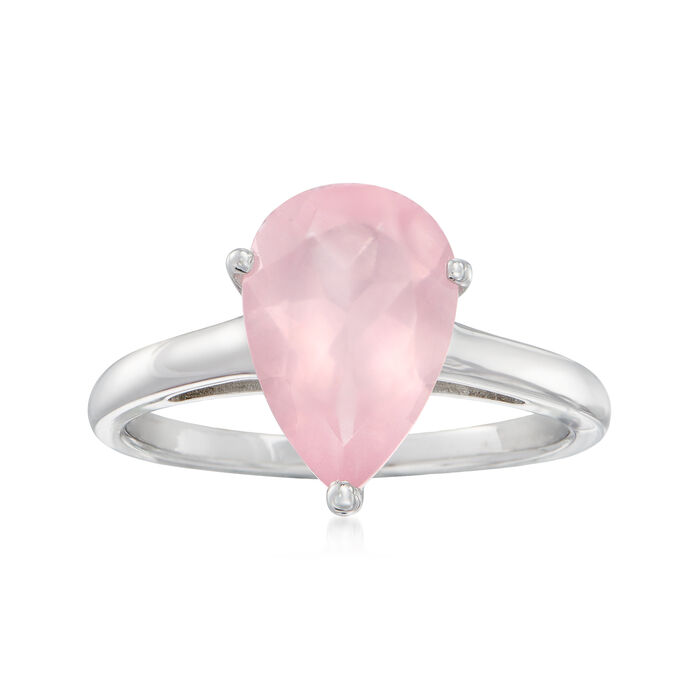 2.80 Carat Pear-Shaped Rose Quartz Ring in Sterling Silver