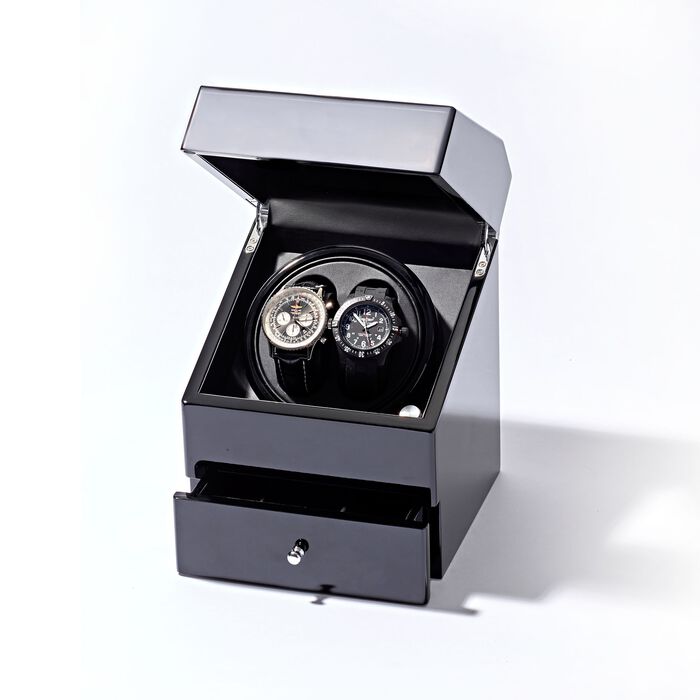 Black Double Watch Winder with Storage
