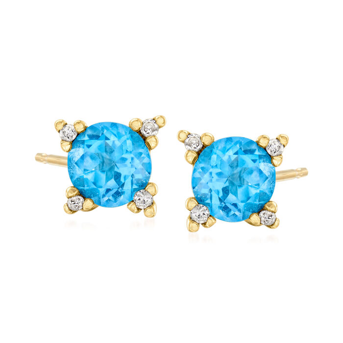 C. 1990 Vintage 1.60 ct. t.w. Sky Blue Topaz and .10 ct. t.w. Diamond Earrings in 14kt Yellow Gold