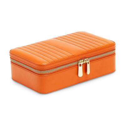 WOLF &quot;Maria&quot; Orange Leather Medium Jewelry Zip Case