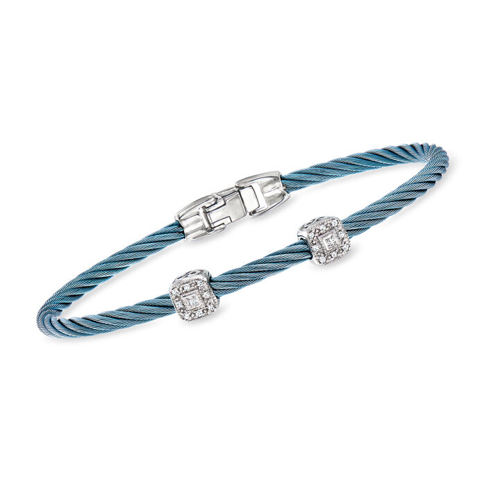 ALOR Caribbean Blue Stainless Steel and .10 ct. t.w. Diamond Station Bracelet with 18kt White Gold