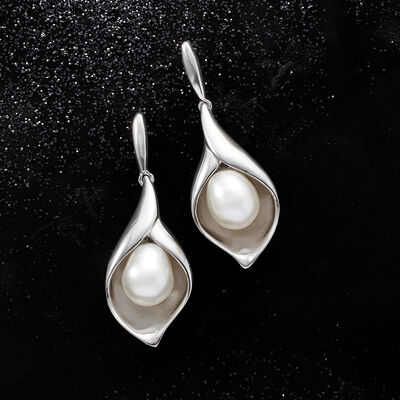 6.5-7mm Cultured Pearl Nature-Inspired Drop Earrings in Sterling Silver