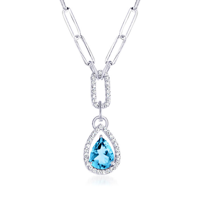 2.00 Carat Sky Blue Topaz and .40 ct. t.w. White Topaz Paper Clip Link Necklace in Sterling Silver