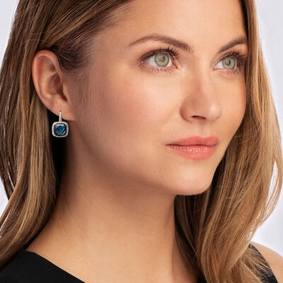 10.00 ct. t.w. London Blue Topaz Drop Earrings with .37 ct. t.w. Diamonds in 14kt White Gold