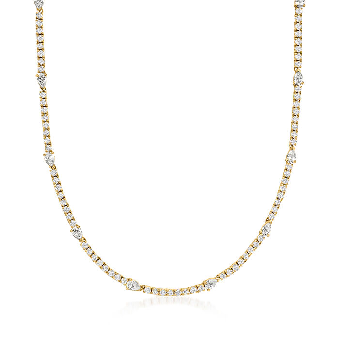 5.50 ct. t.w. Round and Pear-Shaped Diamond Tennis Necklace in 14kt Yellow Gold