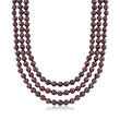 Italian 8mm Three-Strand Garnet Bead Necklace with 18kt Gold Over Sterling