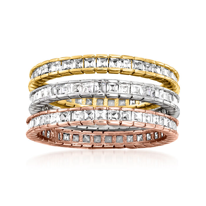 1.60 ct. t.w. CZ Jewelry Set: Three Eternity Bands in Tri-Colored Sterling Silver