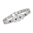 C. 1950 Vintage .80 ct. t.w. Synthetic Sapphire and .20 ct. t.w. Diamond Filigree Bracelet in Platinum and 14kt White Gold