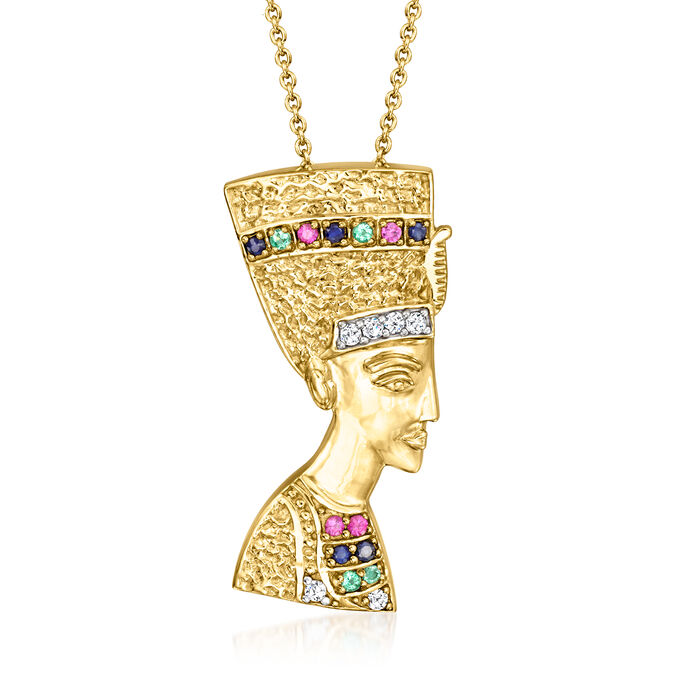 .34 ct. t.w. Multi-Gemstone Nefertiti Pendant Necklace in 18kt Gold Over Sterling