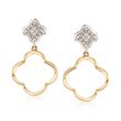 14kt Two-Tone Gold Clover Drop Earrings with Diamond Accents 
