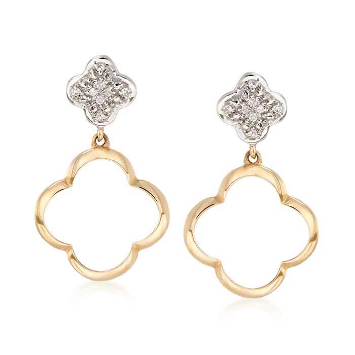 14kt Two-Tone Gold Clover Drop Earrings with Diamond Accents 