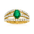 1.10 Carat Emerald and 1.25 ct. t.w. Diamond Three-Row Ring in 14kt Yellow Gold
