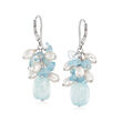 31.00 ct. t.w. Aquamarine Bead and 4.5-5mm Cultured Pearl Drop Earrings in Sterling Silver