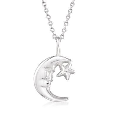 .10 ct. t.w. Pave Diamond Star and Moon Charm Necklace in 14kt Yellow ...