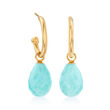 Turquoise C-Hoop Drop Earrings in 14kt Yellow Gold