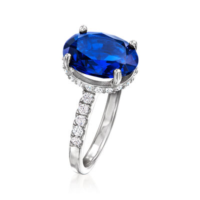 5.50 Carat Simulated Sapphire and .50 ct. t.w. CZ Ring in Sterling Silver
