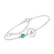 Sterling Silver Personalized Single-Initial Disc Bracelet with Birthstone