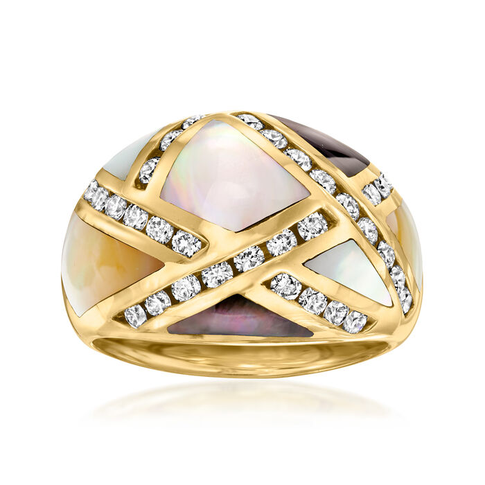 C. 2000 Vintage Asch Grossbardt Multicolored Mother-of-Pearl and 1.00 ct. t.w. Diamond Ring in 14kt Yellow Gold