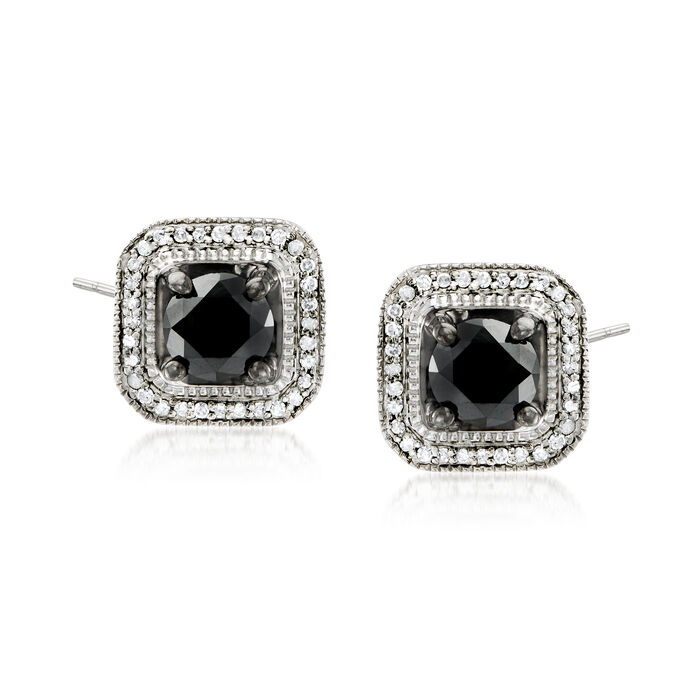 3.00 ct. t.w. Black and White Diamond Stud Earrings in Sterling Silver