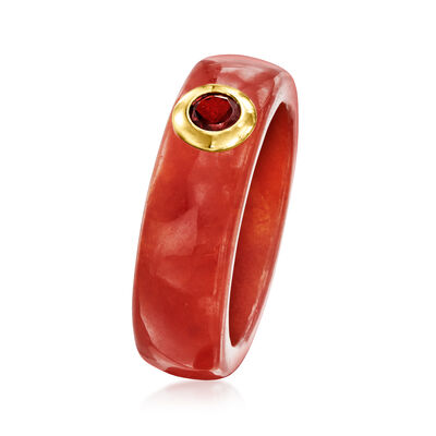 Red Jade and .30 Carat Garnet Ring in 14kt Yellow Gold