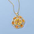 C. 1990 Vintage 8.00 ct. t.w. Multicolored Sapphire and 2.35 ct. t.w. Diamond Flower Pendant Necklace in 14kt Yellow Gold