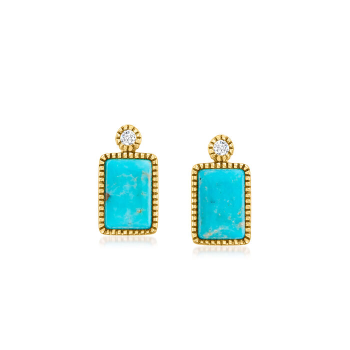 Turquoise Earrings with Diamond Accents in 14kt Yellow Gold