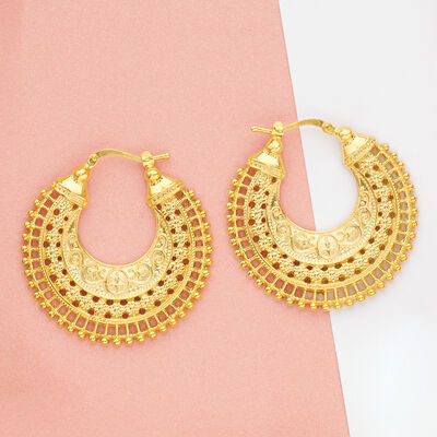Italian 18kt Gold Over Sterling Embellished Hoop Earrings
