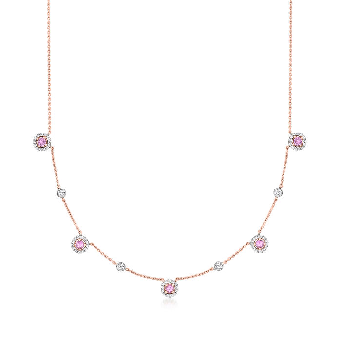 .60 ct. t.w. Pink Sapphire and .49 ct. t.w. Diamond Station Necklace in 14kt Rose Gold
