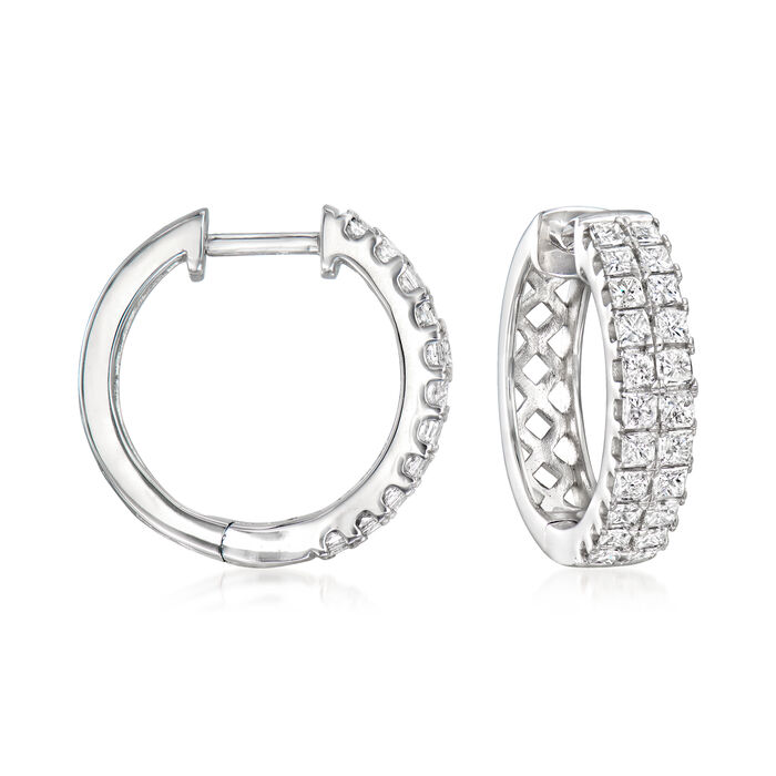1.00 ct. t.w. Channel-Set Two-Row Diamond Hoop Earrings in 14kt White Gold