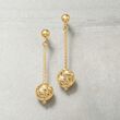 Italian 14kt Yellow Gold Diamond-Cut Bead and Popcorn Chain Drop Earrings 