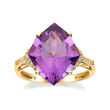 6.00 Carat Amethyst Ring with Diamond Accents in 14kt Yellow Gold