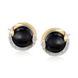 12mm Black Onyx Drop Earrings in 14kt Yellow Gold with Diamond Accents