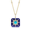 Turquoise and .60 ct. t.w. Diamond Sun Pendant Necklace with Lapis in 14kt Yellow Gold