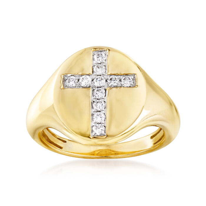 .15 ct. t.w. Diamond Cross Pinky Ring in 14kt Yellow Gold 