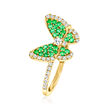 .30 ct. t.w. Emerald and .30 ct. t.w. Diamond Butterfly Ring in 14kt Yellow Gold