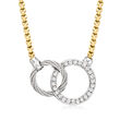 ALOR &quot;Classique&quot; .20 ct. t.w. Diamond Interlocking Circle Necklace in Yellow Stainless Steel and 18kt White Gold