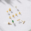 Baguette Emerald-Accented Single Flat-Back Stud Earring in 14kt Yellow Gold