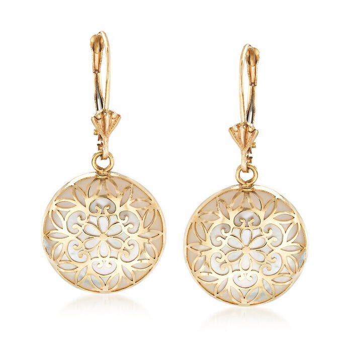 Mother-Of-Pearl Overlay Earrings in 14kt Yellow Gold