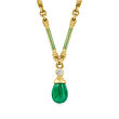 C. 1980 Vintage 2.50 Carat Emerald and .10 Carat Diamond Necklace with Green Enamel in 18kt Yellow Gold