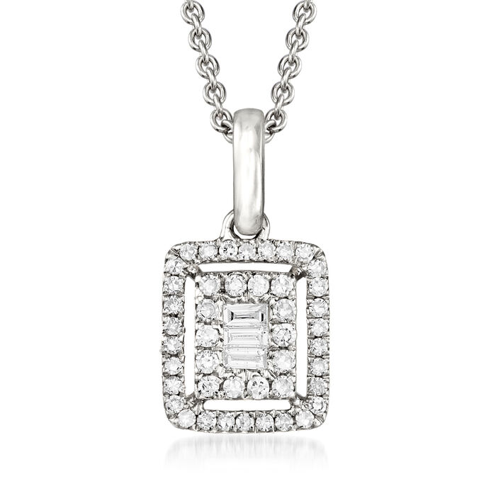 .22 ct. t.w. Round and Baguette Diamond Frame Pendant Necklace in 18kt White Gold