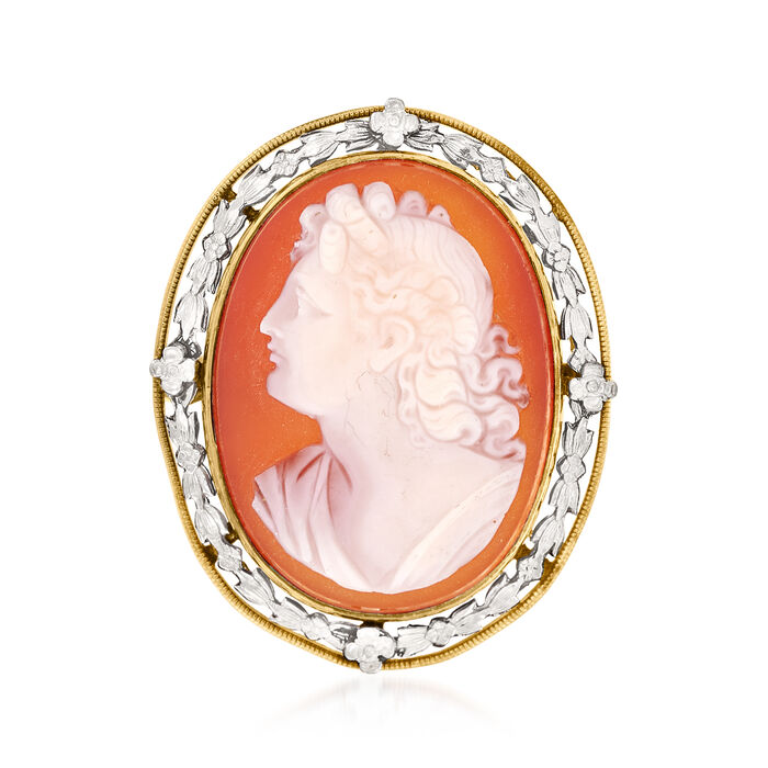 C. 1950 Vintage Red Agate Cameo Pin in 14kt Two-Tone Gold