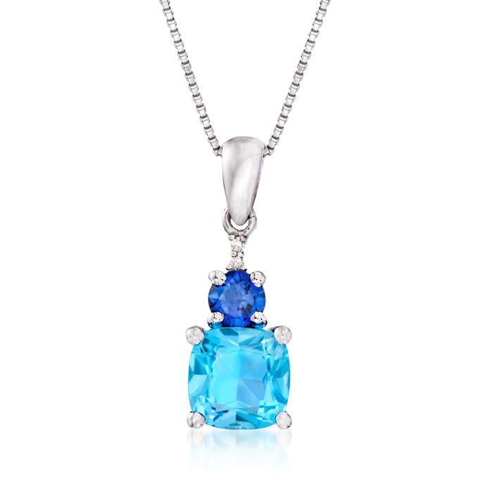 1.90 Carat Blue Topaz and 1.00 Carat Synthetic Sapphire Necklace with Diamond Accents in Sterling Silver