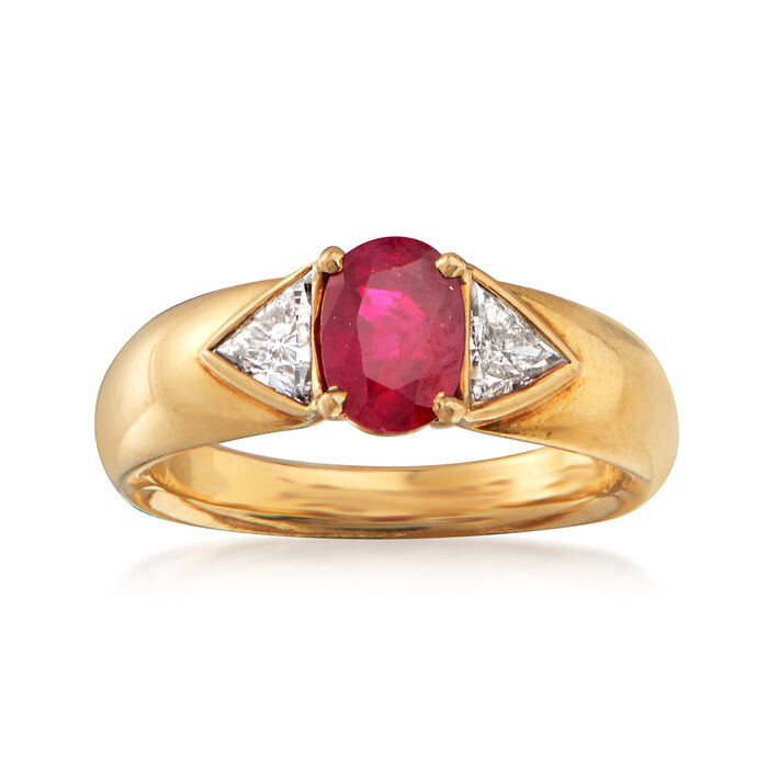 C. 1980 Vintage Cartier 1.20 Carat Ruby and .40 ct. t.w. Diamond Ring in 18kt Yellow Gold