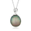 9-9.5mm Black Cultured Tahitian Pearl Pendant Necklace with Diamond Accent in 14kt White Gold