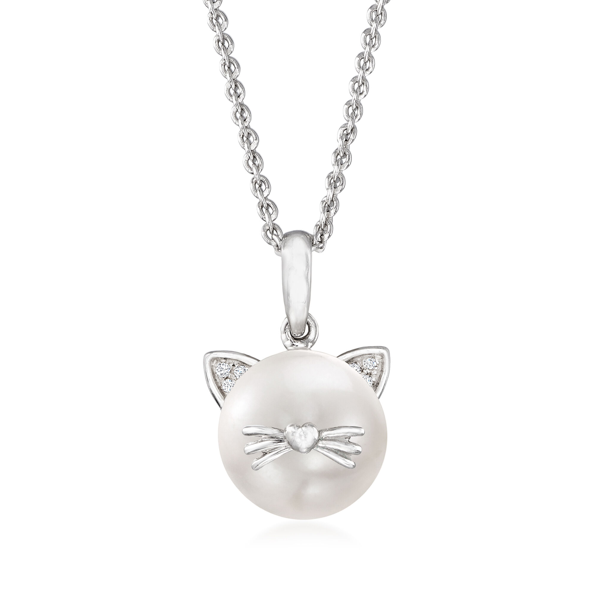 LARGE CAT FACE MODERN SILVER TONE PENDANT AND CHAIN