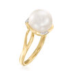 10-10.5mm Cultured Pearl Ring with Diamond Accents in 14kt Yellow Gold