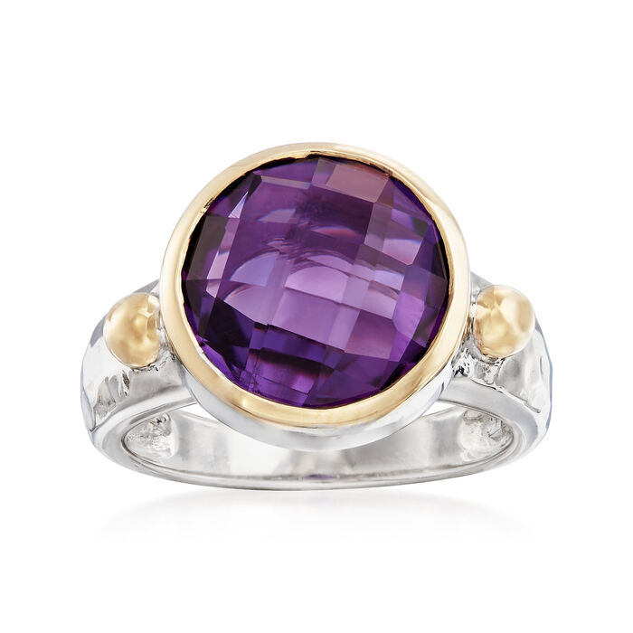 5.75 Carat Amethyst Ring in Sterling Silver and 18kt Gold Over Sterling Silver