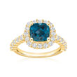 2.80 Carat London Blue Topaz Ring with .84 ct. t.w. Diamonds in 14kt Yellow Gold
