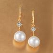 10.5-11mm Cultured Pearl Drop Earrings with Diamond Accents in 14kt Yellow Gold